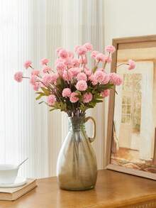 MEHELANY 3/1入淺粉色人造天鵝絨菊花仿真花附莖，逼真人造菊花，大型裝飾花卉，適用於居家、派對、婚禮DIY花束、桌飾中心裝飾、花瓶填充、桌面花卉裝飾 - 粉色 - 查看 7