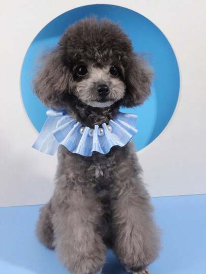 nicovaer 1pc Blue Cute Plaid Ribbon Bow Tie Collar, Neck Circumference 20-50cm, Faux Pearl Pet Necklace For Small/Medium Dogs & Cats, Suitable For Daily Pet Accessories