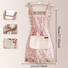 2pcs/1pc Floral Princess Apron With Adjustable H-Strap And Pocket, Suitable For Cooking, Baking And Restaurant Use, Pink And Beige Floral Pattern, Essential For Baking, Cute Apron, 2581 Sold - A - View 4