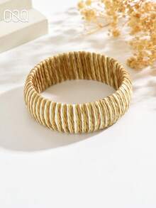OOQ 1pc Elegant Minimalist Style Woven Round Bangle Bracelet For Women, Chic Fashion Versatile Fresh Accessory Suitable For Daily, Holiday, Commute Wear (Handmade Rattan Weaving, Random Shape) - Mixed Coffee - View 6