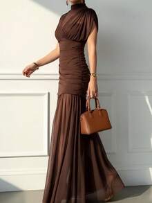 conciso Đầm maxi không tay hai lớp bằng chiffon dành cho nữ, lãng mạn, thích hợp cho bãi biển, đám cưới, tiệc tùng, phù dâu, tiệc trà, năm mới, ngày Valentine, sinh nhật, mùa xuân. - màu nâu - Xem 5