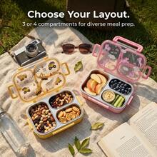 304 Stainless Steel Lunch Box With Compartments,Divided Bento Box, Sealed Leak-Proof Lunch Container, Portable Large Capacity Fruit Salad Food Storage Container,Hot Water Heatable,Dishwasher & Microwave Allowable,Suitable For Students And Adults - Multicolor - View 3