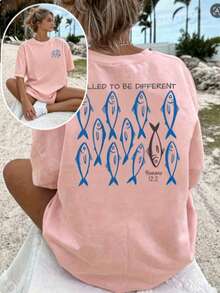 Women's Fashion Christian Inspirational Faith Printed Crew Neck T-Shirt, Casual Vacation Women's Short Sleeve Top, Women's Clothing 2026 - hồng - Xem 17