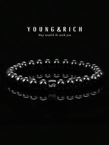 YOUNG&RICH YOUNG & RICH Men's Obsidian Bracelet, Natural Protective Stone Gift For Men, Healing Crystal Jewelry For Birthday/Anniversary Perfect Gift For Boyfriend - Black - View 2