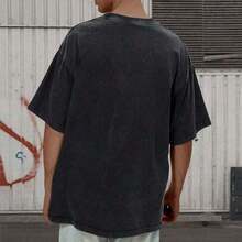 Camiseta Vintage Oversized para Hombre con Estampado de Murciélago, 100% Algodón Lavable, Estilo Streetwear, Lavado Ácido, Corte Holgado, Manga Corta, Estilo Y2K - Unisex para Mujer y Hombre, Ropa Casual para el Campus, Lavable y Bonita. - Negro - Ver 3