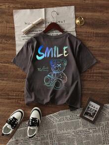 Camiseta de Manga Corta para Hombre Zrgoth, Casual, Versátil, con Estampado Simple - Gris Oscuro - Ver 3