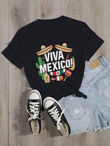 Camiseta de Mujer de Algodón Puro TEQUILA VIVA EL MÉXICO, Ajuste Cómodo - Negro - Ver 7