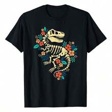 1 camiseta de mujer con diseño de esqueleto de dinosaurio T-Rex, huesos de dinosaurio, paleontólogo, fósil, a la moda, de algodón súper suave y transpirable. |   Ajuste cómodo, estilo versátil para el día a día, adecuado para todas las estaciones. 180g 100% algodón, los diseños están impresos. Unisexo. - Negro - Ver 7