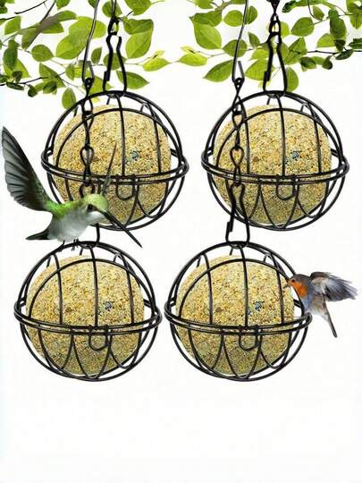 1/2/4 Pcs Hanging Fat Ball Feeder, Wild Bird Feeder Metal Hanging Bird Feeder With S-Hook, Fat Ball Feeder For Outdoor Garden Wildlifnaries, Sparrows And Robins, Colorful Ball Rack