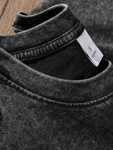 Washed - [Orca Coatings] 250g Vintage T-Shirt - Fishing Design Based On The Bible, John 1:14 - Relaxed Fit, Dropped Shoulders - Beige/Brown Washed Cotton Effect - Urban Style Essential For Everyday Wear And Events - Machine Washable, Hippie Style, Ribbed Collar - 黑色 - 查看 6