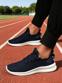 Giày thể thao đế bằng cổ tròn thoáng khí mới dành cho nam, giày sneaker nhẹ, thời trang. - Màu xanh lam - Xem 6