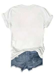 Camiseta Deportiva Casual de Talla Grande para Mujer, 100% Algodón, Diseño de Piruleta en Forma de Corazón, Cuello Redondo, Cómoda y Holgada, Transpirable, 100% Algodón - Blanco - Ver 4