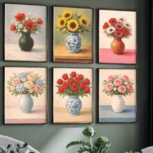 Bộ tranh sơn dầu kỹ thuật số 10"X14" - 6 món, không khung, bộ tranh acrylic tự vẽ dễ dàng chủ đề mùa hè thư giãn, đồ trang trí nhà cửa, quà tặng lý tưởng cho sinh nhật, Ngày của Cha, Giáng sinh, Ngày của Mẹ và Ngày Valentine, phù hợp cho người lớn và người mới bắt đầu. - Bình hoa mộng mơ - Xem 4