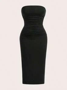 Vestido elegante de punto sin tirantes ajustado y multicolor para mujer - azul real - Ver 5