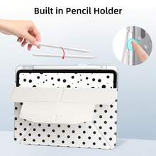 Ốp bảo vệ dạng gập màu trắng chấm bi cho máy tính bảng, có dây đeo, chống sốc, kiểu dáng nữ tính. - trắng - Xem 3