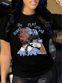 Camiseta con estampado de retrato y letras geniales| Camiseta Casual de Manga Corta con Cuello Redondo, Ropa de Mujer, para Todas las Temporadas, Estilo Y2k - Blanco - Ver 10