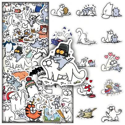50 pièces Autocollants décoratifs mignons de dessin animé Simon's chat pour bibliothèque, mur