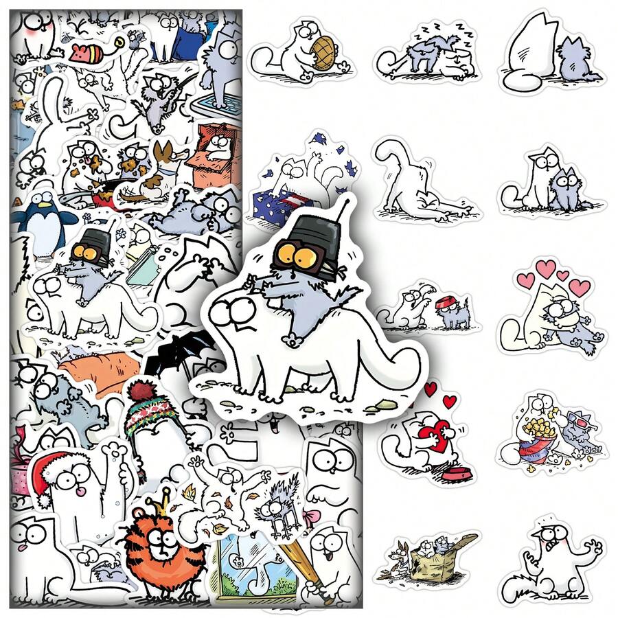 50pcs Simon's Cat Cartoon Cute Animation Decorative Stickers For Bookshelf, Wall - Simon's Cat - View 1