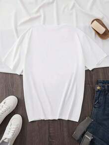 Valentine's Day Love Print T-Shirt, Six Hearts Design, Beautiful Women's T-Shirt, Fashionable Women's Clothing - Comfortable Cotton Short Sleeve White T-Shirt - 白色 - 查看 2
