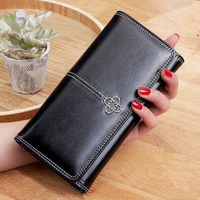 Women's Long Vintage Oil Wax Leather Wallet, Large Capacity Clutch Bag, New Mobile Phone Bag, Multi-Card Holder Wallet