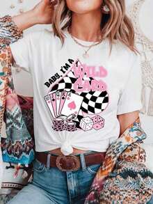 1 camiseta blanca de talla grande, Baby I'm A Wild Card, Camiseta de vaquera con diseño de as, Camiseta con diseño de cartas de juego, Camiseta con gráfico del oeste, Camiseta vintage del oeste, Estilo country western. - Estilo - Ver 8