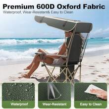 VTOY - Silla de camping portátil con dosel, silla plegable con dosel, silla Oxford 600D duradera para camping, playa, picnic, pesca y portes - 1 paquete de verde oliva - Ver 6