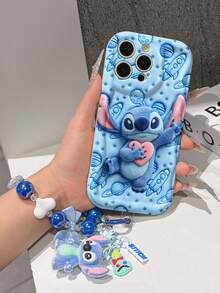 Disney Has Authorized, Phone Case - Chain Set, The Stitch Lilo & Stitch 3D Phone Case Plus A Silicone 3D Stitch Bracelet With Metallic Ring Removable Bracelet, Stitch And Angel Pattern, Compatible With Iphone17/16/15/14/13/12/11/XS/XR/X Plus Pro Max, A Stylish Cartoon Phone Case, The Perfect Gift Choice, Phone Protection, Durable Phone Cover, Great Gift For Friends And Family. - 白色 - 查看 4