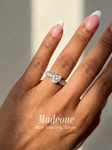 MADEONE 1pc Sparkling Cubic Zirconia Heart Shaped 925 Sterling Silver Ring, Luxury Women's Jewelry, Gift For Her - Silver - View 3