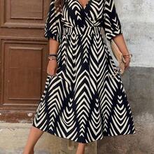 Summer Elegant Floral Print Short Sleeve Dress - Azul - Ver 7
