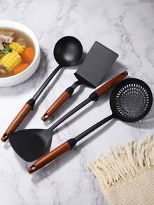1 cái muỗng xào bằng sắt cán gỗ lỗ tròn, muỗng múc canh, muỗng xào bằng sắt tôi nitrat, muỗng nấu ăn, muỗng múc cơm, dụng cụ nấu nướng - Nhiều màu - Xem 4