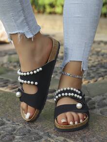 Europäische und amerikanische Teenager neue weiche Kork Kreuzriemen lässig Pantoffeln, Retro minimalistisch Outdoor lässig vielseitig offene Zehe Indoor/Outdoor Pantoffeln, bequeme Mode Alltagskleidung, Schule, Reise Sandalen - Schwarz - Übersicht 4