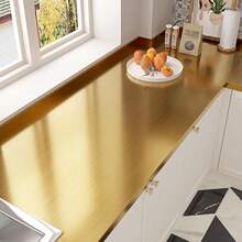 1 Roll Golden Brushed Stainless Steel Peel And Stick Contact Paper, Removable Self Adhesive Waterproof Vinyl Sticker For Kitchen Cabinet Countertop Refrigerator Bedroom Bathroom DIY Home Decor - Gold - View 6