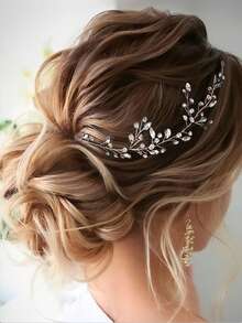 1pc Elegant Floral Iron Headband, Bridal Wedding Hair Accessory, Suitable For All Seasons - Silver - View 6