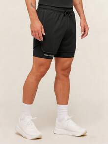 Unisex 2-In-1 Built-In Liner Running Shorts, Adjustable Drawstring Waist Men's Shorts, Fitness Training Shorts Sports - Black - View 7