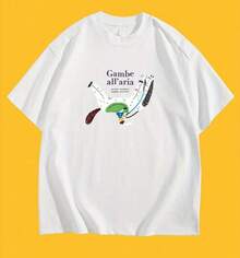 Camiseta Casual Unisex de Algodón con Diseño de Dibujos Animados Divertidos - Estampado "Be Yourself & Birds", Manga Corta, Cuello Redondo, Estilo Veraniego, Azul Claro, Ropa Casual. Camiseta con Estampado Divertido. Ajuste Cómodo - Estilo Urbano Vintage. Camiseta Unisex Holgada de Algodón de Manga Corta con Cuello Redondo. Blusas para mujer, playeras de mujer, blusas casuales para dama. - Blanco - Ver 6