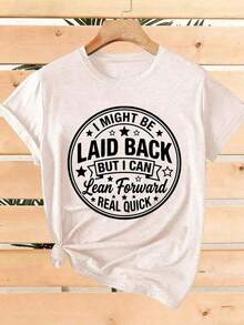 Conjuntos de Verano para Mujer ELYSIAN WEAR 180G Camiseta de Mujer Casual de Corte Holgado con Cuello Redondo y Manga Corta con Estampado Gráfico "Puede que sea relajada, pero puedo inclinarme hacia adelante rápidamente" Camiseta con Frase Divertida para Uso Diario, Mezcla de Algodón Suave y Cómoda, Adecuada para Mujeres que Aman el Humor y los Estilos Relajados. Conjuntos de Verano para Mujer, Tops de Verano, Playeras de Mujer. - Rojo - Ver 4
