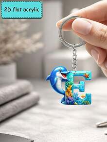 2D Flat Acrylic Keychain, Dolphin Letter Keychain, Novelty Keychain, 26 Letters, Dolphin, Marine Life, Keychain Accessories, Fashion Accessories, Suitable For Various Occasions Matching Keychain - Dolphin - View 16