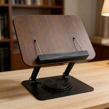 Luminpool Wooden Book Stand For Reading, Adjustable Book Holder With 360° Rotating Base & Elastic Page Clips, Foldable Book Display Stand - A - View 8