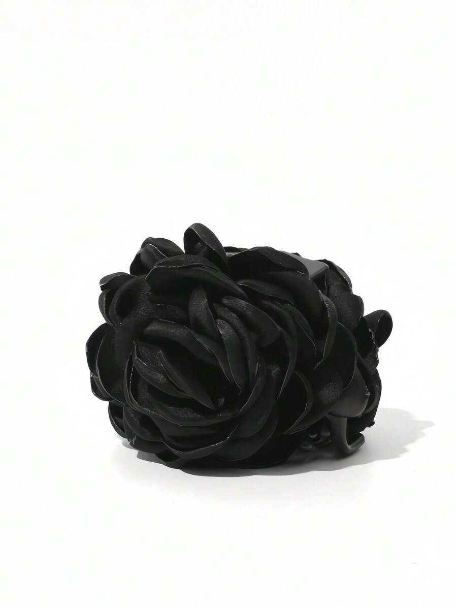 1pc Women's Solid Color Fabric Large Multi-Layer Rose Hair Clip, Elegant Oversized Hair Clip, Fashionable Sweet Style, Suitable For Campus, Party, Dance, Daily Wear - Black - View 1