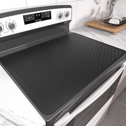 Stove Top Cover For Electric Stove- Range Covers For Electric Stove,Silicone XXL Dish Drying Mat, Glass Cooktop Covers, Flat RV Range Top Mats Kitchen Essentials Kitchen Decor(Black, 28"X20")