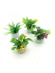 4pcs/Set Miniature Potted Plants Assortment, Dollhouse Decor Realistic Floral Micro Landscape Accessories - Plant - View 4