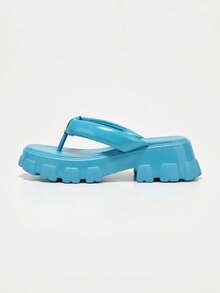 RASOLLI Women's Blue Chunky Platform Thong Flip Flops – Y2K Thick Sole Lug Sandals Beach Slides - 淺藍色 - 查看 4