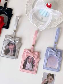 1 PC PU Bowtie Card Holder For Fan Accessories, Small Card Storage And Protection Case, 3-Inch Instant Print Display Bag Hanging Accessory - Multicolor - View 2