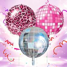 3pcs 22inch 4D Round Disco Balloons, Including Leopard Print Balloon, Laser Disco Ball, Pink Disco Ball Music Performance Decor Props, 80s 90s Party Gifts, Photo Props, Hip Hop Disco Birthday Party Decorations, Music Concert Theme Party Cosplay Stage Birthday Decor, Party Supplies - Multicolor - View 3