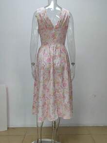 Elegant Modern Long Strapless Printed Backless Dress, New Spring Collection, European Style For Women - Pink - View 5