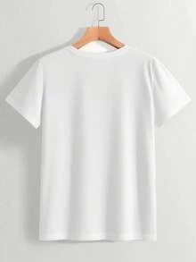 Couple's Plus-Size New Year's Letter Print Short-Sleeve Crew Neck T-Shirt, Fashionable And Casual. | Comfortable And Relaxed Fit, Durable Print, Suitable For Various Holiday Gifts, Ships From Local Warehouse - Unisex Short-Sleeve Crew Neck T-Shirt In Loose Cotton, Urban Vintage Style. - 白色 - 查看 1