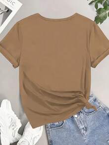 Camiseta Casual de Mujer de Manga Corta - Estampado Moderno, Cómoda y Transpirable, Diseño Minimalista, Materiales de Alta Calidad, Corte Holgado, Lavable a Máquina, 180G, Apta para Todas las Estaciones, Top Cómodo, Estilo Deportivo Casual - Negro - Ver 11