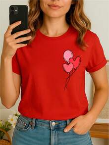 100% Cotton T-Shirt With Heart-Shaped Balloon Design - 白色 - 查看 3