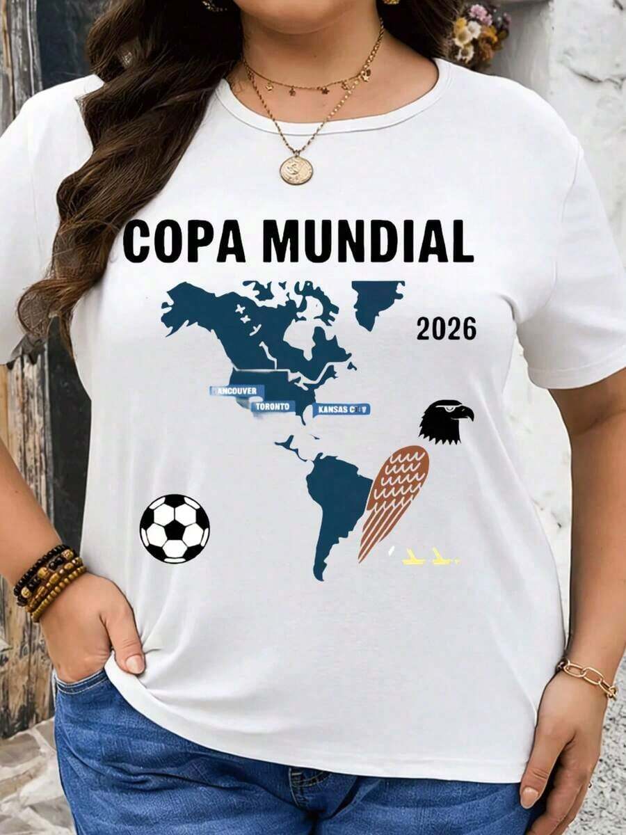 Camiseta con diseño del mapa del evento de fútbol Copa Mundial 2026, Estados Unidos, Canadá, México. Es una camiseta perfecta para regalar a amigos y familiares en cualquier día festivo u ocasión especial. - Blanco - Ver 1