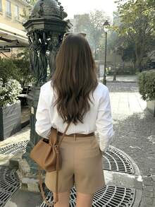 Pantalones cortos de traje de unicolor, estilo elegante de viaje, nueva colección primavera/verano - Caqui - Ver 2